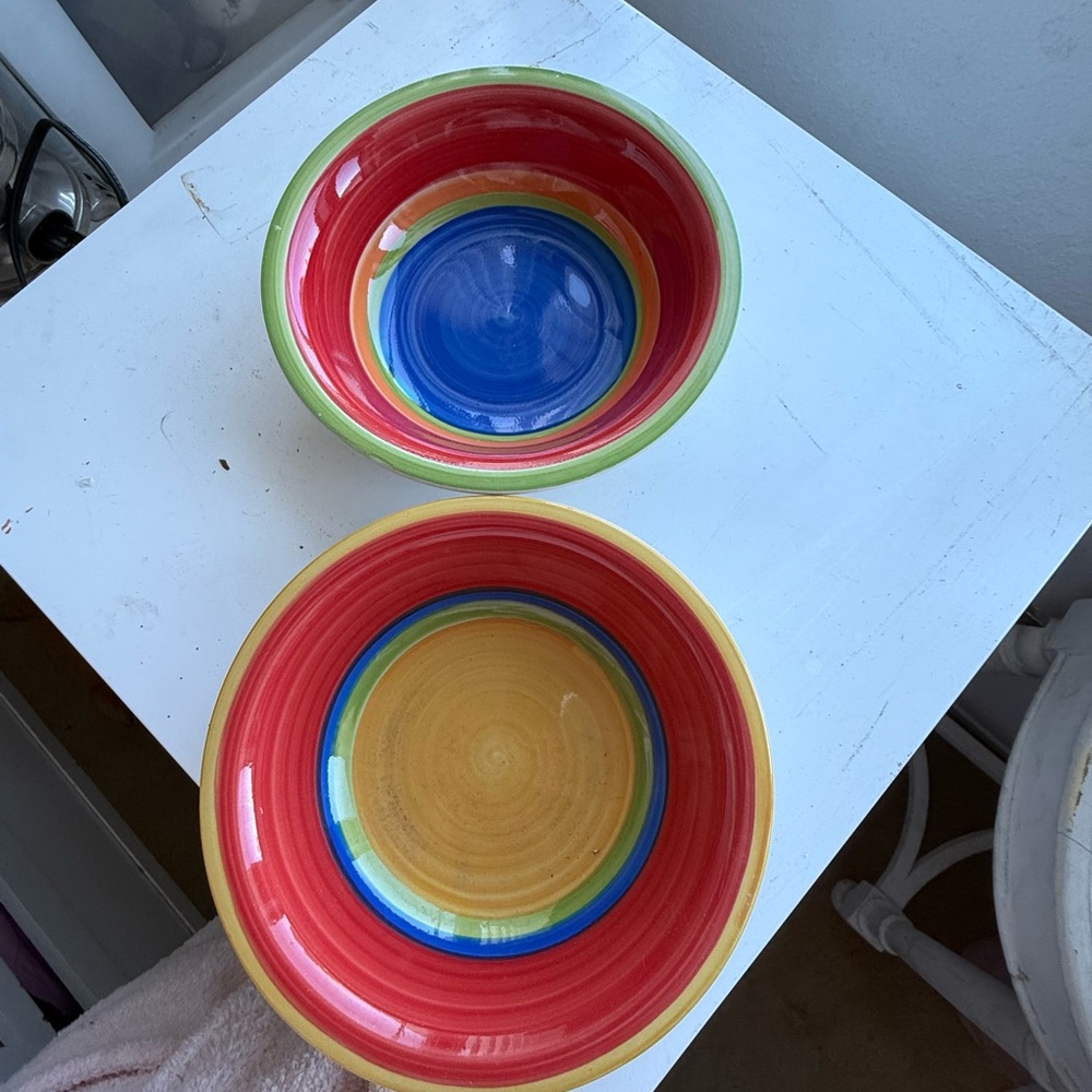 Colorful Striped Ceramic Bowls - Set of 2